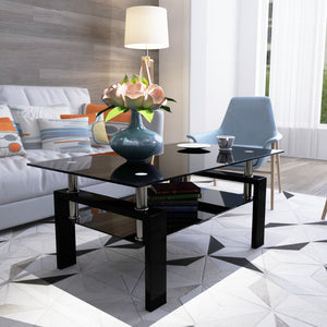 English Elm Rectangle Two Tier Tempered Glass Coffee Table Modern Iron Frame Living Room Accent W241P367360