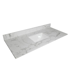 English Elm Montary Carrara White Marble Engineered Stone Vanity Top With Rectangular Sink & Backsplash, 43X22 W50921982