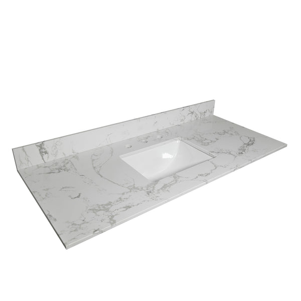 English Elm Montary Carrara White Marble Engineered Stone Vanity Top With Rectangular Sink & Backsplash, 43X22 W50921982