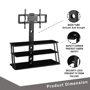 English Elm Black Tempered Glass Tv Stand with Swivel Mount and Three Tier Open Shelving W24104953
