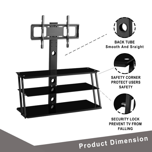 English Elm Black Tempered Glass Tv Stand with Swivel Mount and Three Tier Open Shelving W24104953