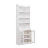 English Elm Elegant Tall Cabinet With Acrylic Board Door, Versatile Sideboard With Graceful Curves, Contemporary Bookshelf With Adjustable Shelves For Living Room, White