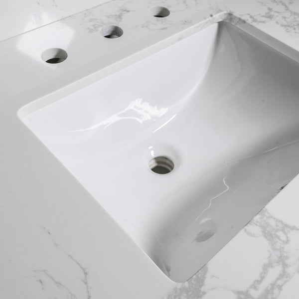 English Elm Montary Carrara White Marble Engineered Stone Vanity Top With Rectangular Sink & Backsplash, 43X22 W50921982