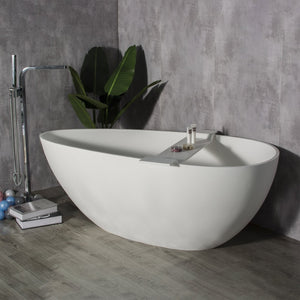 English Elm 59 Inch Stone Resin Freestanding Egg Bathtub Matte White Spa Soaking Centerpiece W161370618