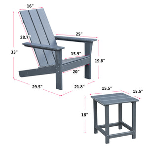 English Elm Outdoor Adirondack Chair Set of 2 with Side Table - HDPE All-Weather Fire Pit Chairs, Ergonomic Deep Seat, Dark Grey, Durable Outdoor Furniture W1889140911