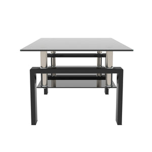 English Elm Rectangle Two Tier Tempered Glass Coffee Table Modern Iron Frame Living Room Accent W241P367360