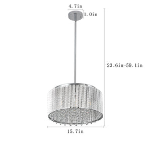 English Elm 16" Elegant Crystal Pendant Chandelier 7-Light Drum Fixture with K9 Crystals for Dining Room Ambiance Chrome,Transparent W1340120157