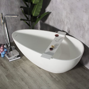 English Elm 59 Inch Stone Resin Freestanding Egg Bathtub Matte White Spa Soaking Centerpiece W161370618