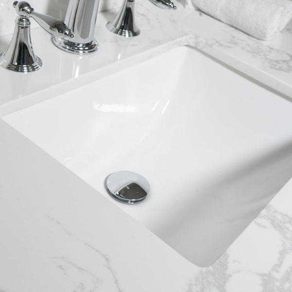English Elm Montary Carrara White Marble Engineered Stone Vanity Top With Rectangular Sink & Backsplash, 43X22 W50921982