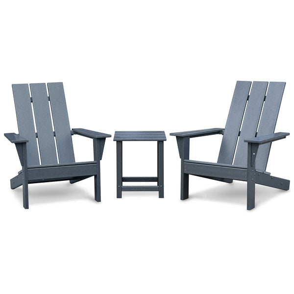 English Elm Outdoor Adirondack Chair Set of 2 with Side Table - HDPE All-Weather Fire Pit Chairs, Ergonomic Deep Seat, Dark Grey, Durable Outdoor Furniture W1889140911
