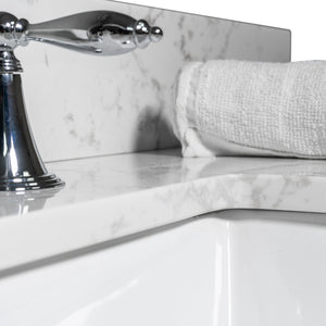 English Elm Montary Carrara White Marble Engineered Stone Vanity Top With Rectangular Sink & Backsplash, 43X22 W50921982