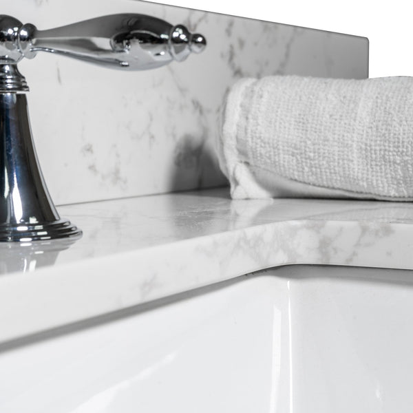 English Elm Montary Carrara White Marble Engineered Stone Vanity Top With Rectangular Sink & Backsplash, 43X22 W50921982