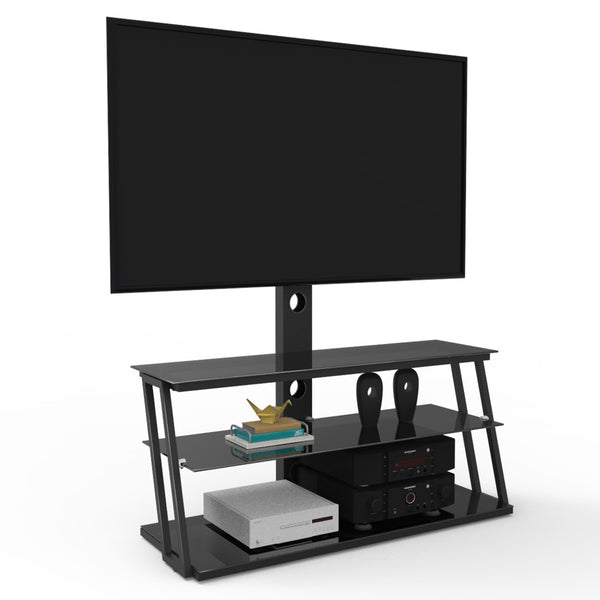 English Elm Black Tempered Glass Tv Stand with Swivel Mount and Three Tier Open Shelving W24104953