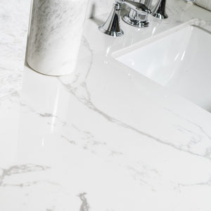 English Elm Montary Carrara White Marble Engineered Stone Vanity Top With Rectangular Sink & Backsplash, 43X22 W50921982