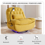 English Elm 270 Degree Swivel Power Recliner With Voice Control, Bluetooth Music Player,Usb Ports, Atmosphere Lamp, Hidden Arm Storage and Mobile Phone Holder For Living Room, Bedroom, Apartment, Yellow