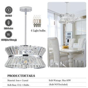 English Elm 16" Elegant Crystal Pendant Chandelier 7-Light Drum Fixture with K9 Crystals for Dining Room Ambiance Transparent W1340120165