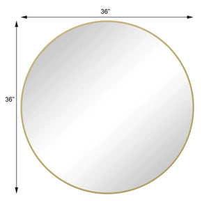 English Elm Wall Mirror 36 Inch Round Matte Metal Frame Modern Decor for Bath or Living Room Gold W1435127089