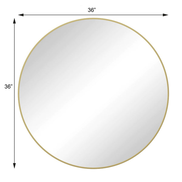English Elm Wall Mirror 36 Inch Round Matte Metal Frame Modern Decor for Bath or Living Room Gold W1435127089