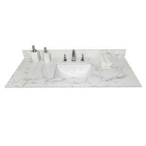 English Elm Montary Carrara White Marble Engineered Stone Vanity Top With Rectangular Sink & Backsplash, 43X22 W50921982