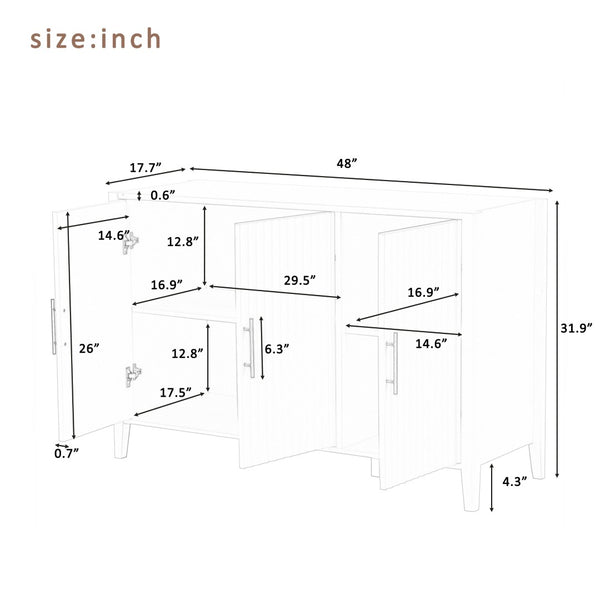 English Elm U-style Wavy Door Sideboard Painted Mdf Body Pine Legs Three Compartment Storage Cabinet N711P390208K
