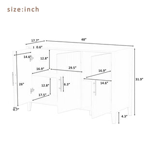 English Elm U-style Three Door Cabinet with Metal Handles Grain Panel Mdf and Pine Legs White N711P334886K