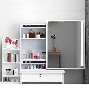 English Elm Fashion Lighted Vanity Desk with Large Mirror, 3-Color Dimmable LEDs, 4 Drawers & Shelves, White W509120066
