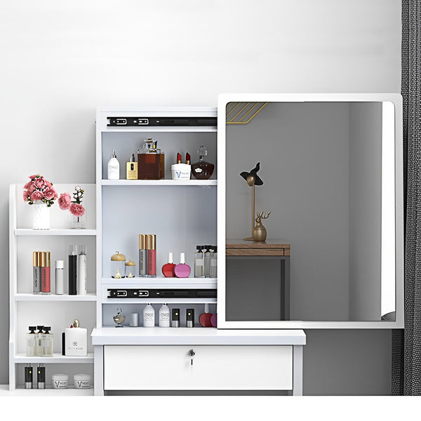 English Elm Fashion Lighted Vanity Desk with Large Mirror, 3-Color Dimmable LEDs, 4 Drawers & Shelves, White W509120066