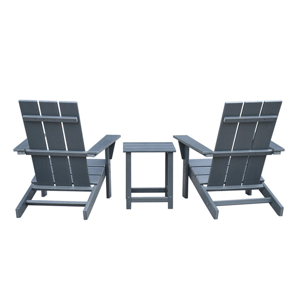 English Elm Outdoor Adirondack Chair Set of 2 with Side Table - HDPE All-Weather Fire Pit Chairs, Ergonomic Deep Seat, Dark Grey, Durable Outdoor Furniture W1889140911