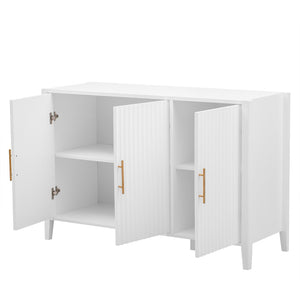English Elm U-style Three Door Cabinet with Metal Handles Grain Panel Mdf and Pine Legs White N711P334886K