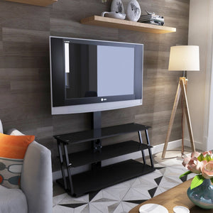 English Elm Black Tempered Glass Tv Stand with Swivel Mount and Three Tier Open Shelving W24104953