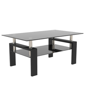 English Elm Rectangle Two Tier Tempered Glass Coffee Table Modern Iron Frame Living Room Accent W241P367360