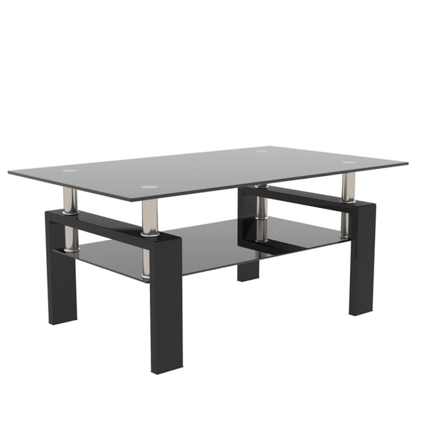 English Elm Rectangle Two Tier Tempered Glass Coffee Table Modern Iron Frame Living Room Accent W241P367360
