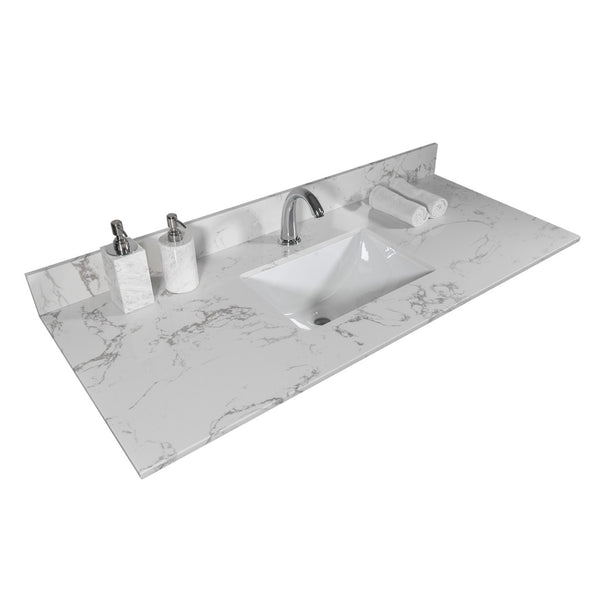 English Elm Montary Engineered Stone Vanity Top Carrara Veining Undermount Sink Polished Finish W50921985