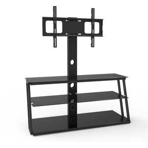 English Elm Black Tempered Glass Tv Stand with Swivel Mount and Three Tier Open Shelving W24104953