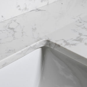 English Elm Montary Carrara White Marble Engineered Stone Vanity Top With Rectangular Sink & Backsplash, 43X22 W50921982
