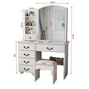 English Elm Fashion Vanity Desk LED Mirror with 3-Color Dimmable Lights, Large Mirror, 6 Drawers & Shelves, White W509120067