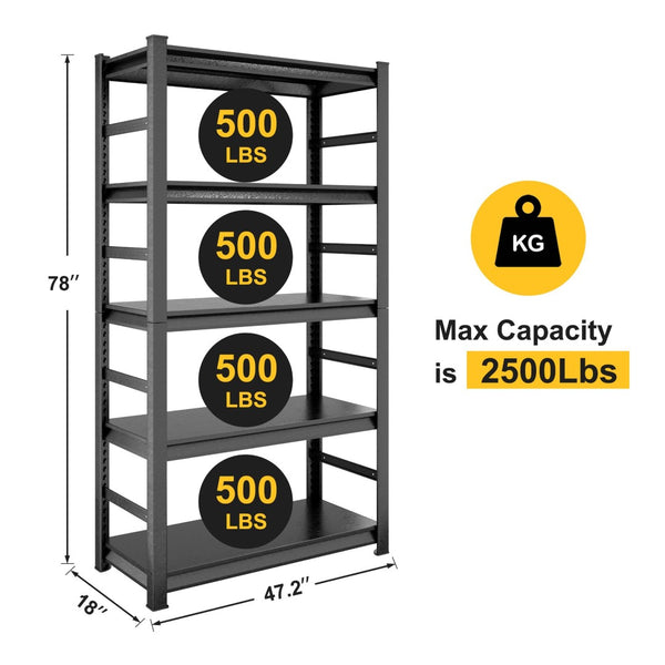 English Elm Storage Shelves 5 Tier Steel Rack Powder Coated Adjustable Garage Pantry Unit W1831126676
