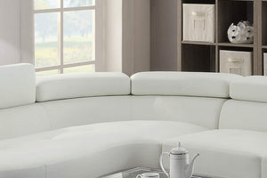 English Elm Living Room Furniture Sectional Sofa Set - Modern White Faux Leather With Adjustable Headrests & Chaise B011S00540