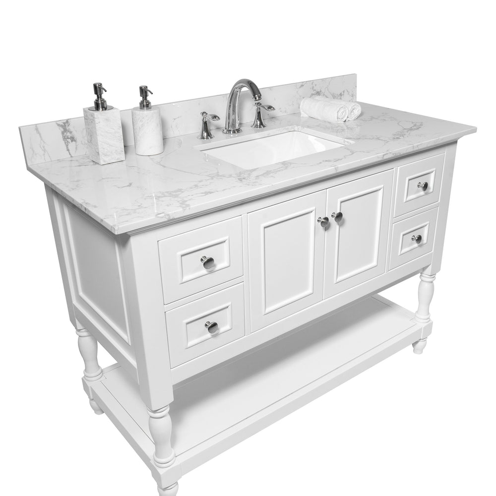English Elm Montary Carrara White Marble Engineered Stone Vanity Top With Rectangular Sink & Backsplash, 43X22 W50921982