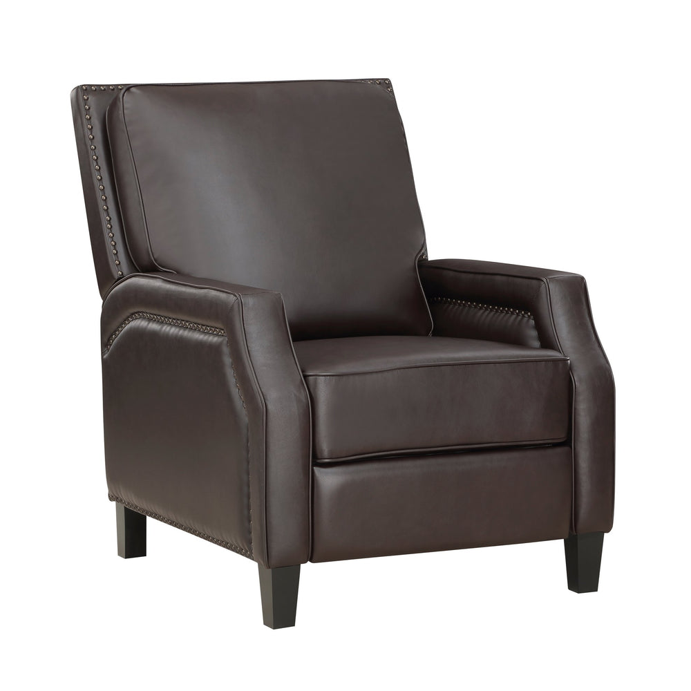 English Elm Push Back Reclining Chair Dark Brown Faux Leather Nailhead Trim Push-Back Recliner Solid Wood Frame B011128300