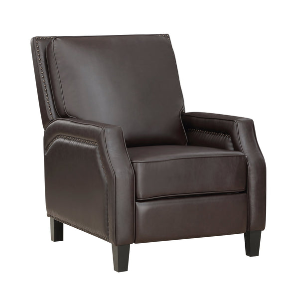English Elm Push Back Reclining Chair Dark Brown Faux Leather Nailhead Trim Push-Back Recliner Solid Wood Frame B011128300