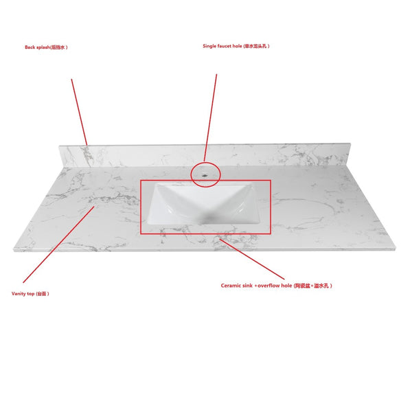 English Elm Montary Engineered Stone Vanity Top Carrara Veining Undermount Sink Polished Finish W50921985