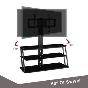 English Elm Black Tempered Glass Tv Stand with Swivel Mount and Three Tier Open Shelving W24104953