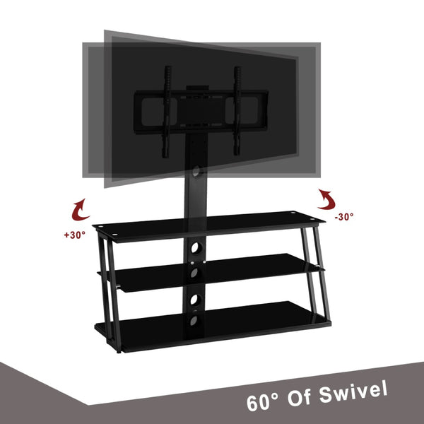 English Elm Black Tempered Glass Tv Stand with Swivel Mount and Three Tier Open Shelving W24104953