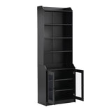 English Elm Elegant Tall Cabinet With Acrylic Board Door, Versatile Sideboard With Graceful Curves, Contemporary Bookshelf With Adjustable Shelves For Living Room, Black