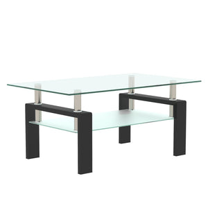 English Elm Rectangle Two Tier Tempered Glass Coffee Table Modern Iron Frame Living Room Accent Black W241P367356