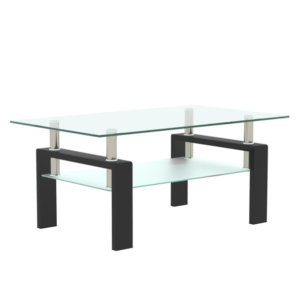 English Elm Rectangle Two Tier Tempered Glass Coffee Table Modern Iron Frame Living Room Accent Black W241P367356