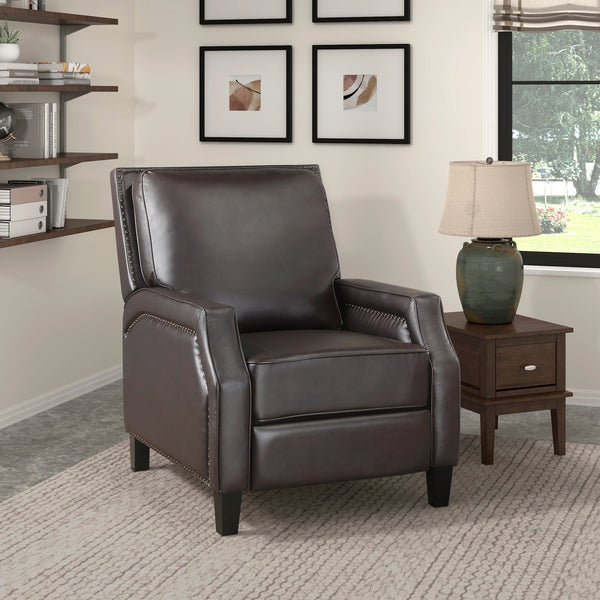 English Elm Push Back Reclining Chair Dark Brown Faux Leather Nailhead Trim Push-Back Recliner Solid Wood Frame B011128300