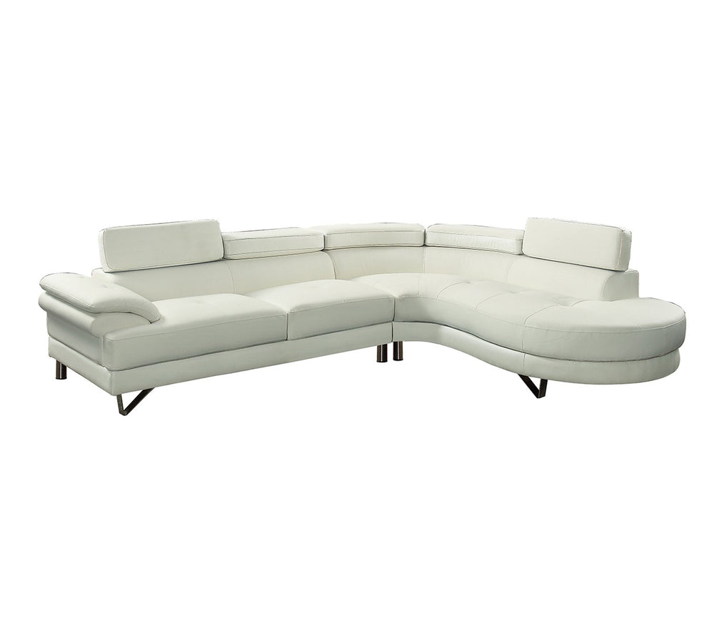 English Elm Living Room Furniture Sectional Sofa Set - Modern White Faux Leather With Adjustable Headrests & Chaise B011S00540