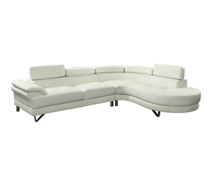 English Elm Living Room Furniture Sectional Sofa Set - Modern White Faux Leather With Adjustable Headrests & Chaise B011S00540